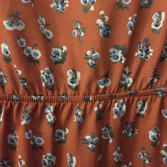 Burnt Orange Ditsy Blue Floral and White Polkadot Hipster Dress - Picture 5 of 9